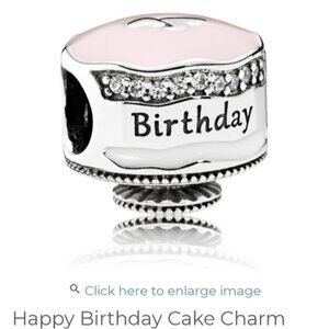 Retired Sterling Silver Happy Birthday Cake with Mixed Enamel and Clear Zirconia